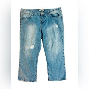 Lei Womens Jeans Blue Distressed Boot Cut Denim Pants Stretch Juniors Size 15